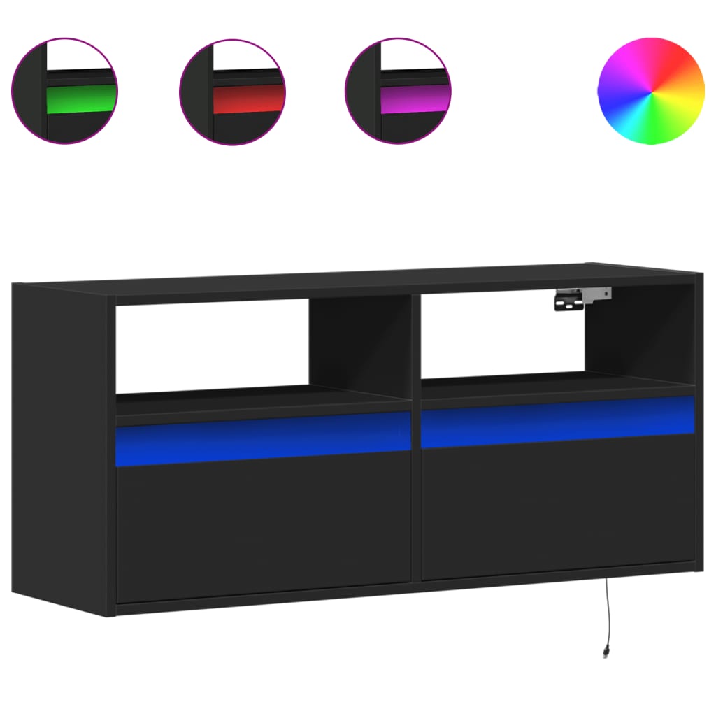 Zidni TV ormarić s LED svjetlima crni 100x31x45 cm