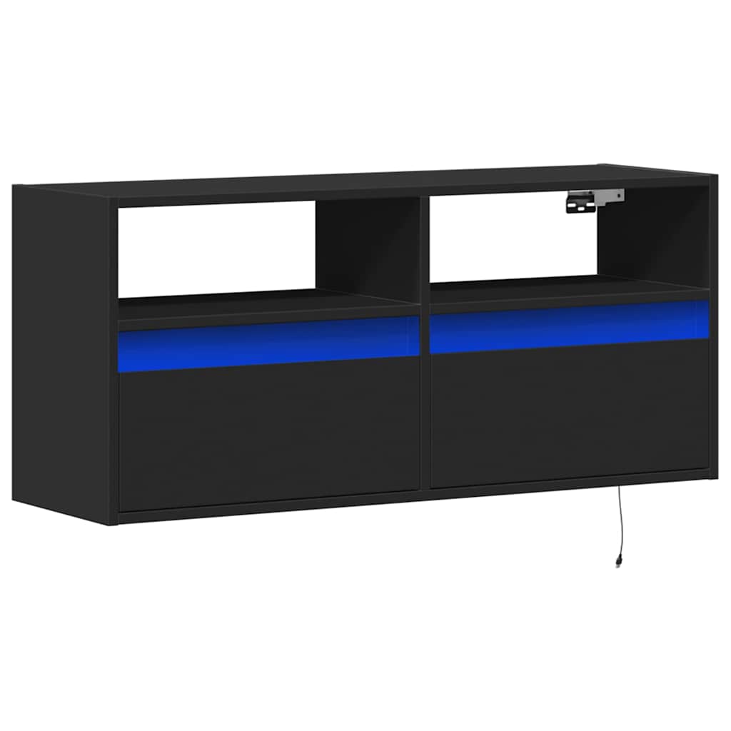 Zidni TV ormarić s LED svjetlima crni 100x31x45 cm