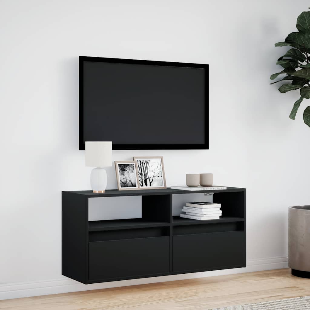 Zidni TV ormarić s LED svjetlima crni 100x31x45 cm