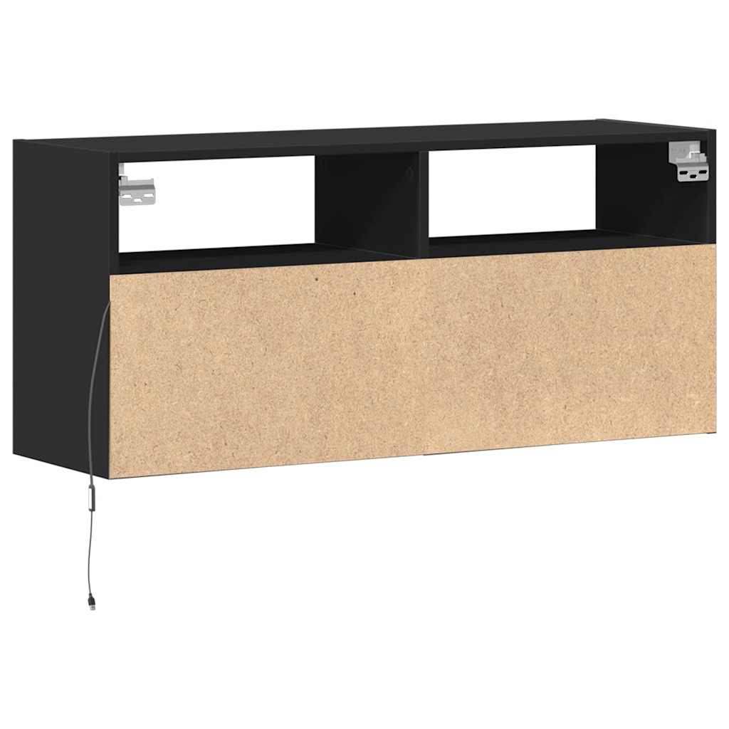 Zidni TV ormarić s LED svjetlima crni 100x31x45 cm