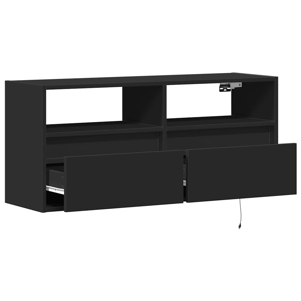 Zidni TV ormarić s LED svjetlima crni 100x31x45 cm