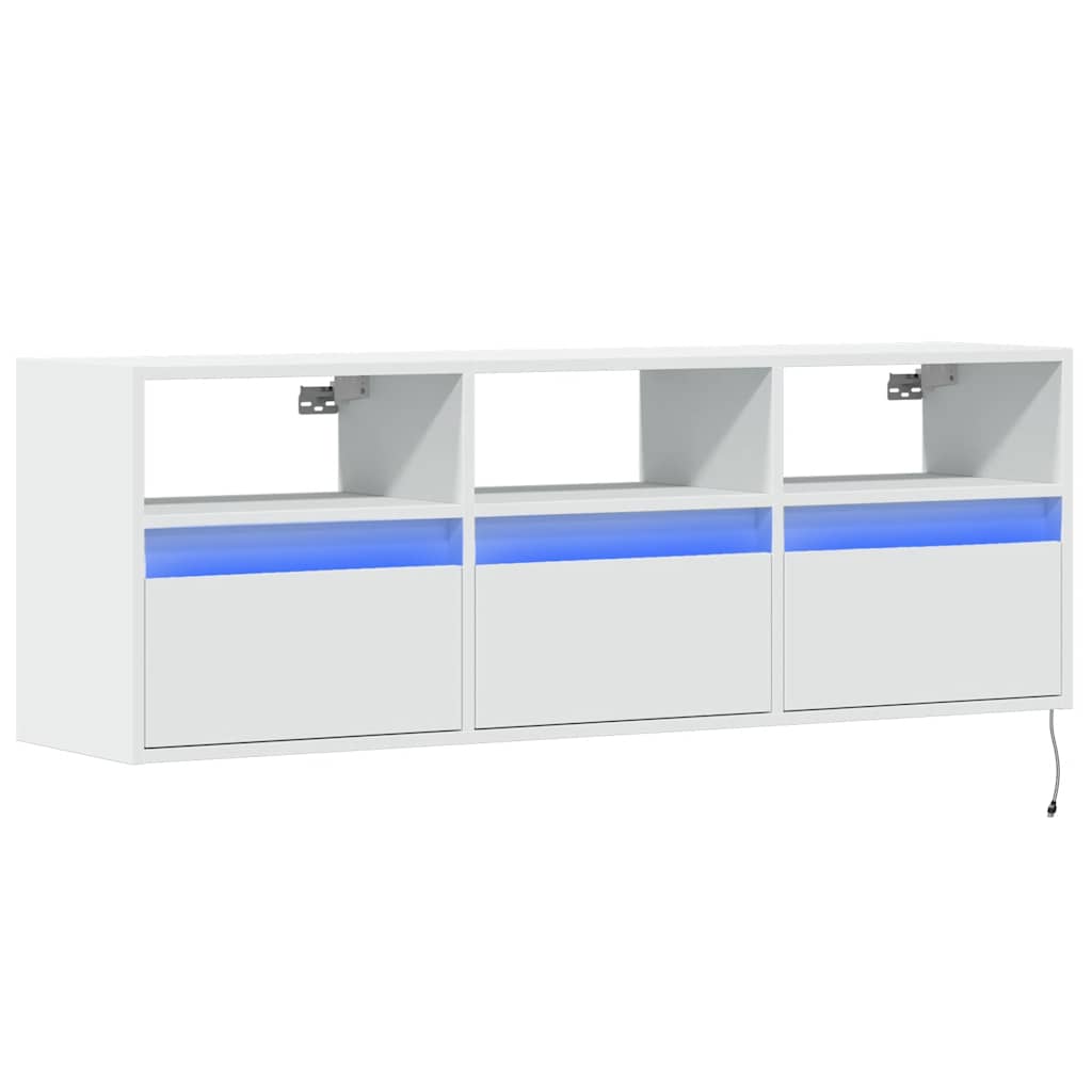 Zidni TV ormarić s LED svjetlima bijeli 130x31x45 cm