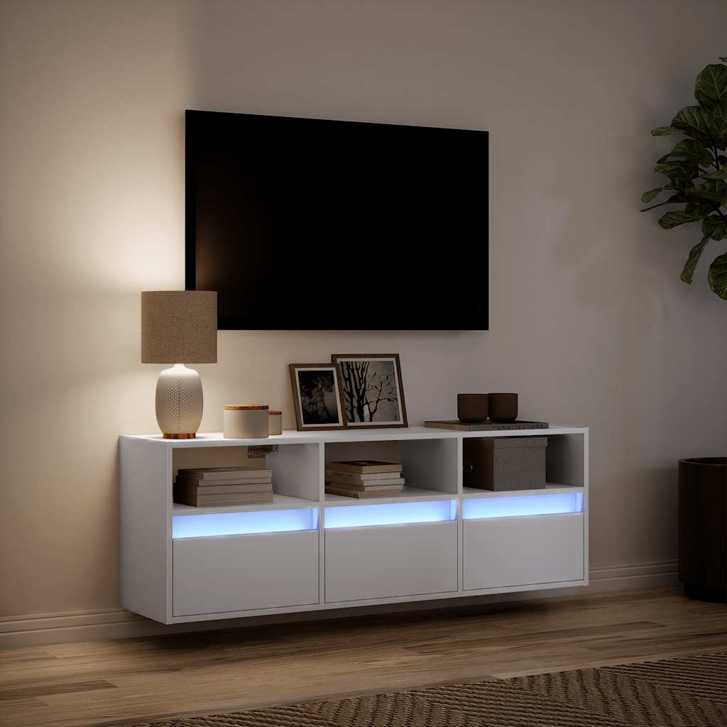 Zidni TV ormarić s LED svjetlima bijeli 130x31x45 cm