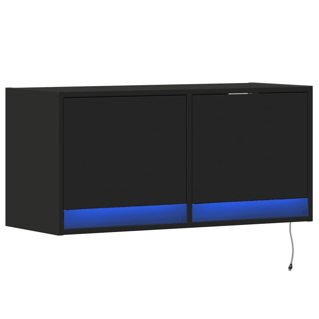 Zidni TV ormarić s LED svjetlima crni 80x31x38 cm