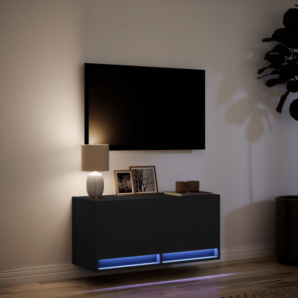Zidni TV ormarić s LED svjetlima crni 80x31x38 cm