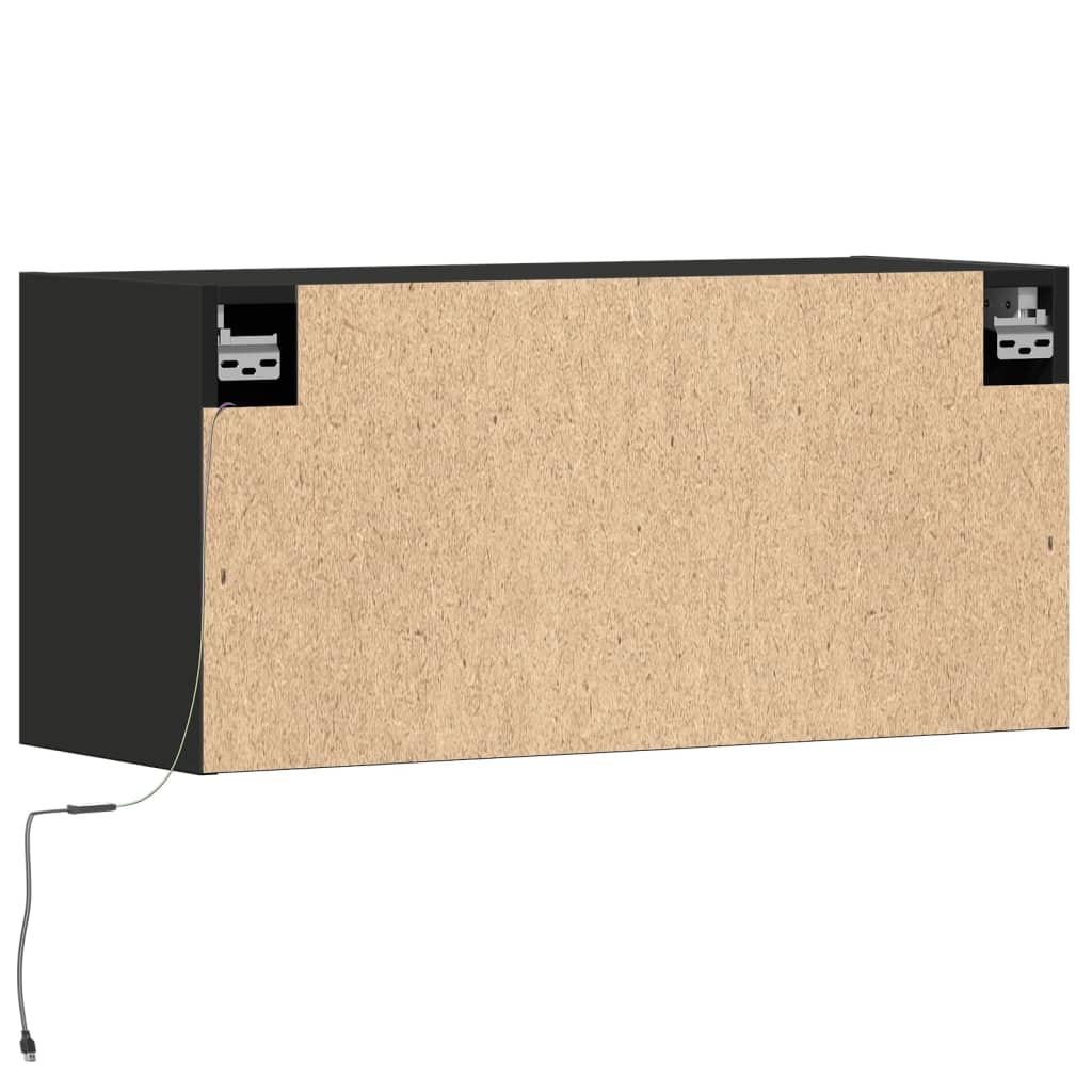 Zidni TV ormarić s LED svjetlima crni 80x31x38 cm