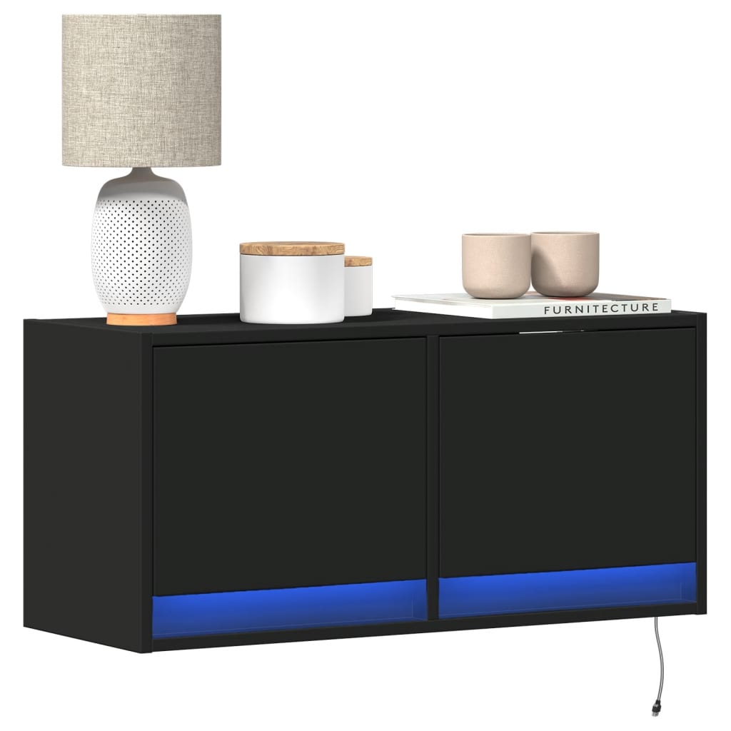 Zidni TV ormarić s LED svjetlima crni 80x31x38 cm