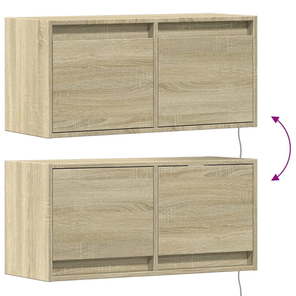 Zidni TV ormarić s LED svjetlima boja hrasta sonome 80x31x38 cm