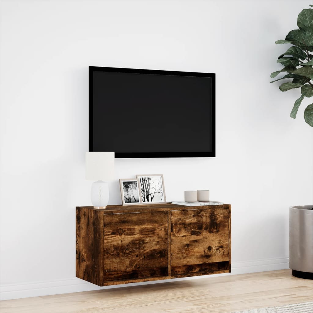 Zidni TV ormarić s LED svjetlima boja hrasta 80x31x38 cm