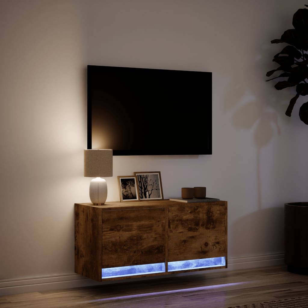 Zidni TV ormarić s LED svjetlima boja hrasta 80x31x38 cm