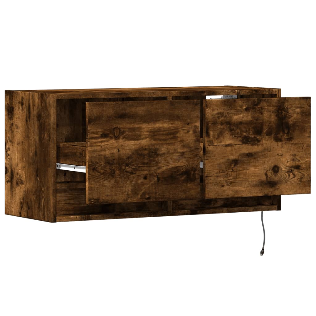 Zidni TV ormarić s LED svjetlima boja hrasta 80x31x38 cm