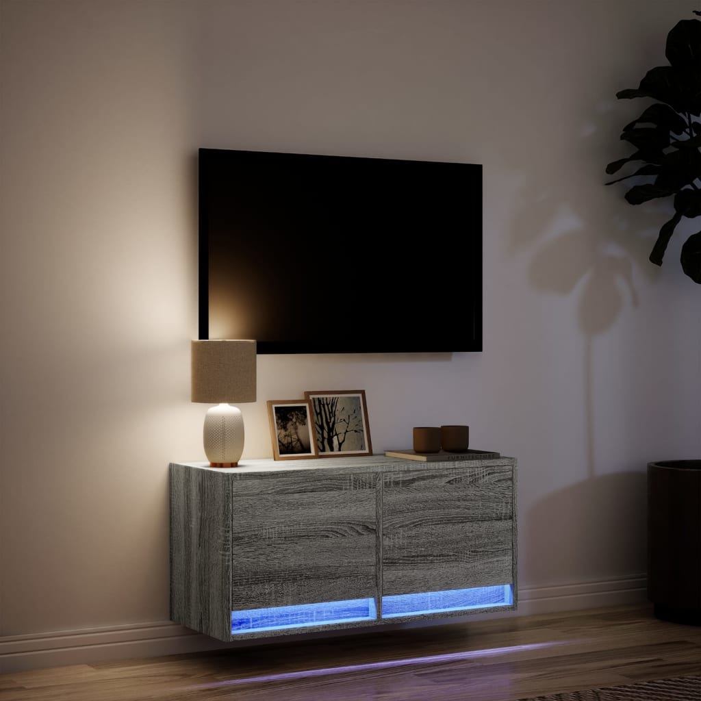 Zidni TV ormarić s LED svjetlima siva boja hrasta 80x31x38 cm