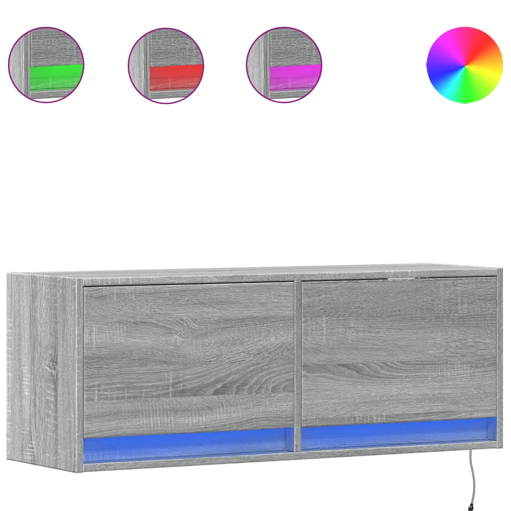 Zidni TV ormarić s LED svjetlima siva boja hrasta 100x31x38 cm