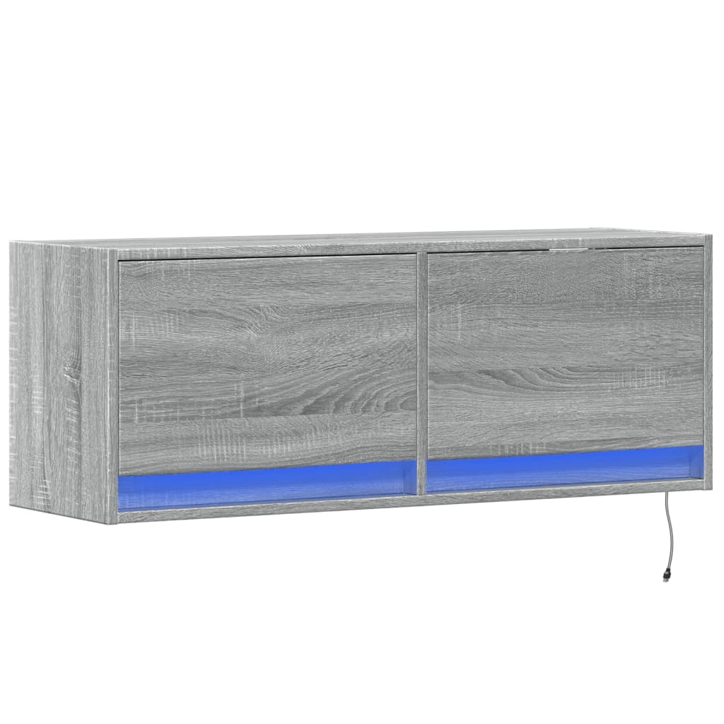 Zidni TV ormarić s LED svjetlima siva boja hrasta 100x31x38 cm