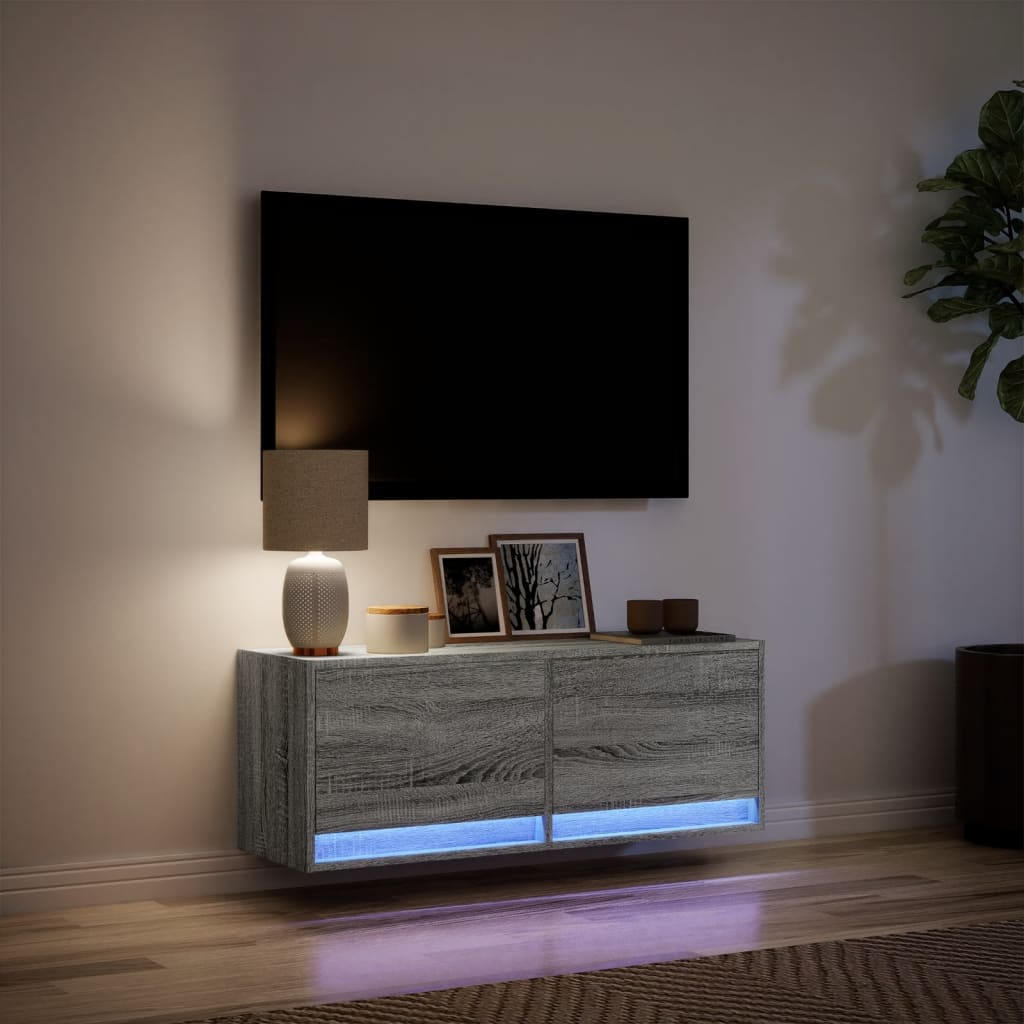 Zidni TV ormarić s LED svjetlima siva boja hrasta 100x31x38 cm