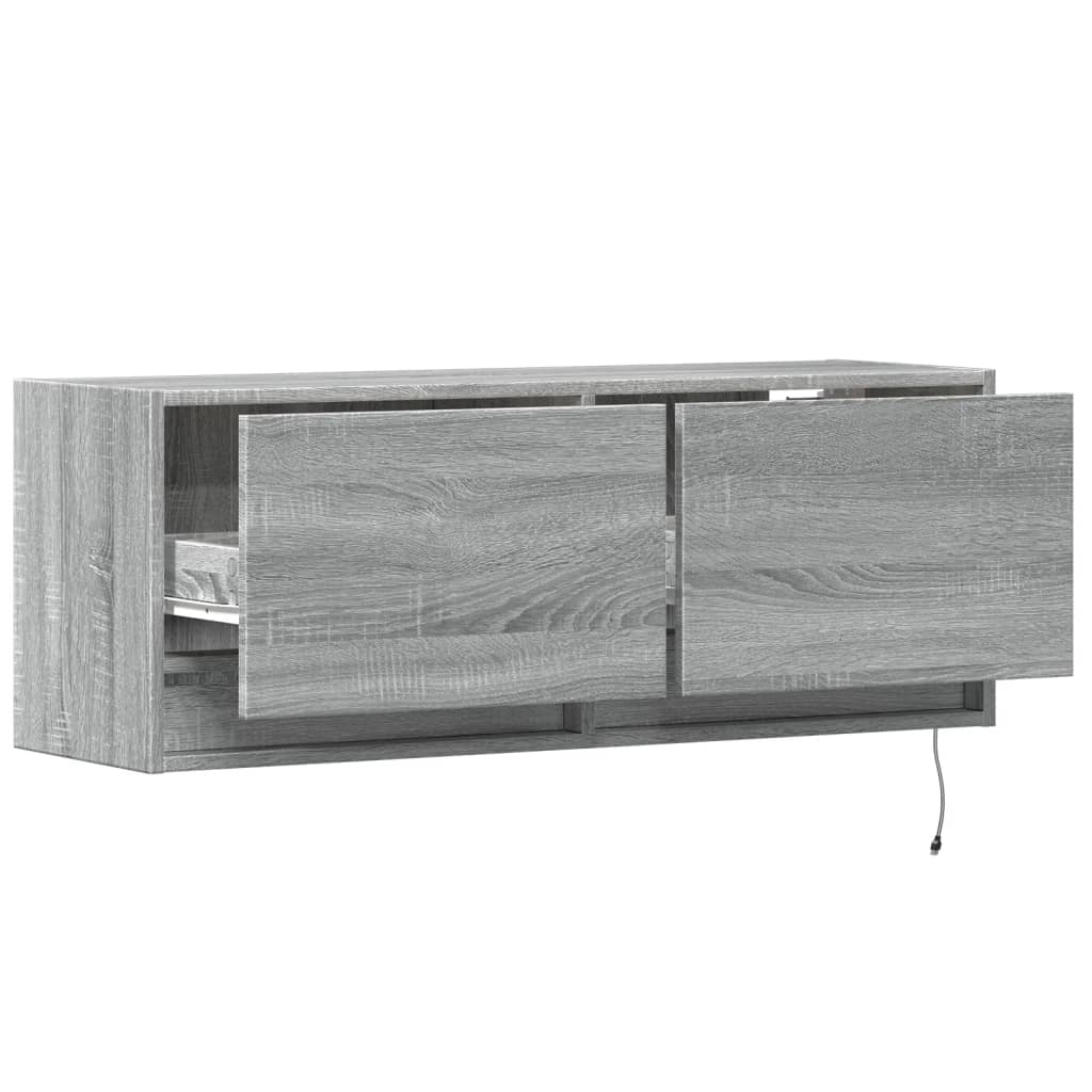Zidni TV ormarić s LED svjetlima siva boja hrasta 100x31x38 cm