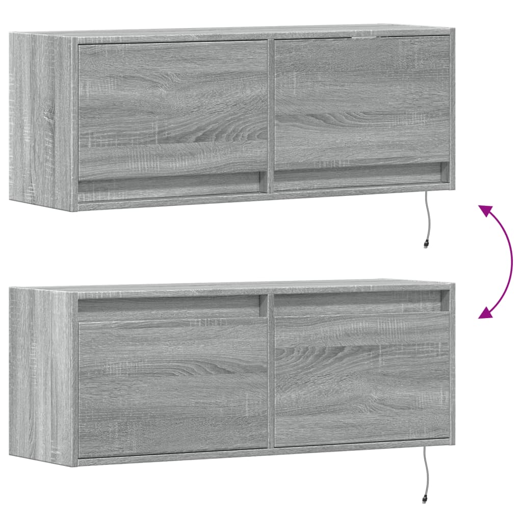 Zidni TV ormarić s LED svjetlima siva boja hrasta 100x31x38 cm