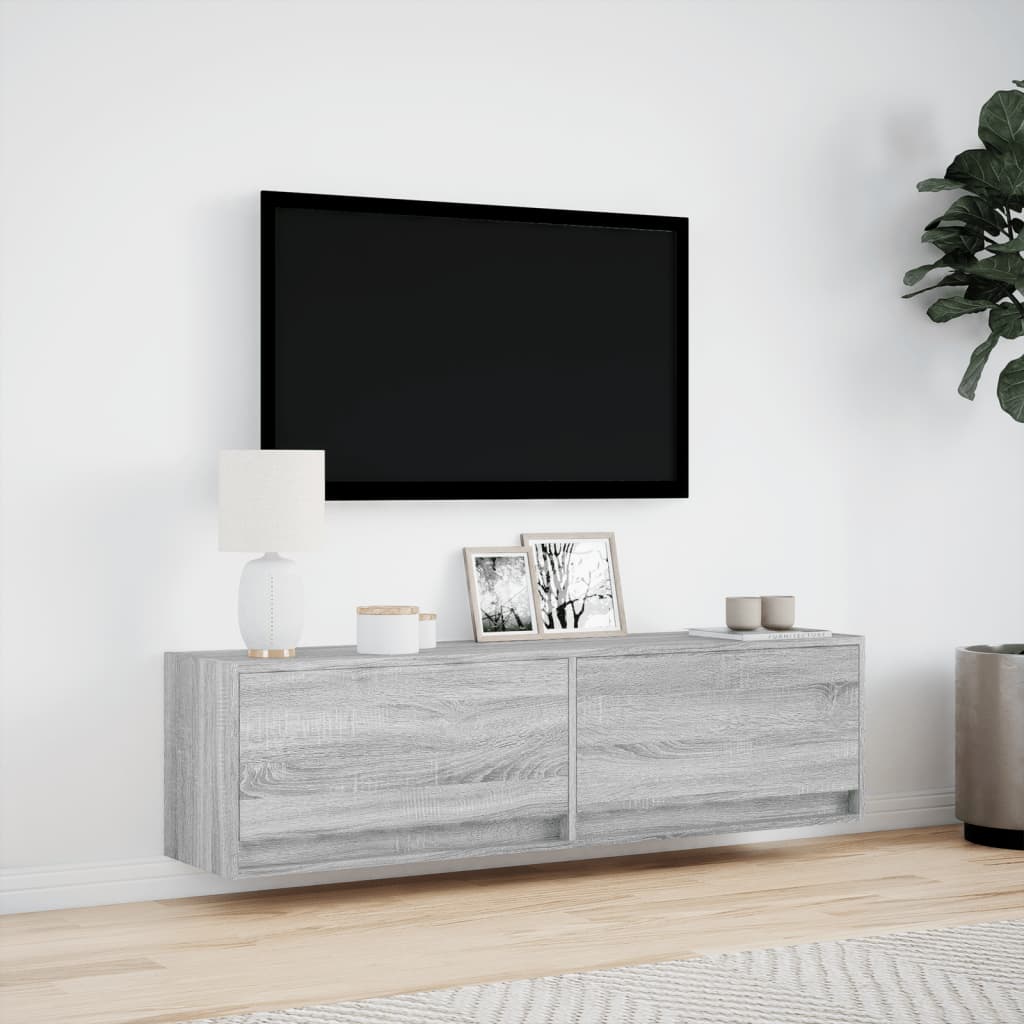 Zidni TV ormarić s LED svjetlima siva boja hrasta 140x31x38 cm