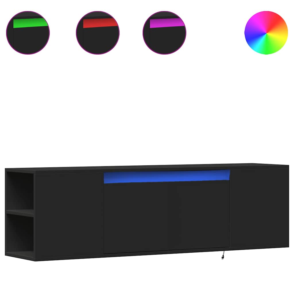 Zidni TV ormarić s LED svjetlima crni 135x31x39,5 cm