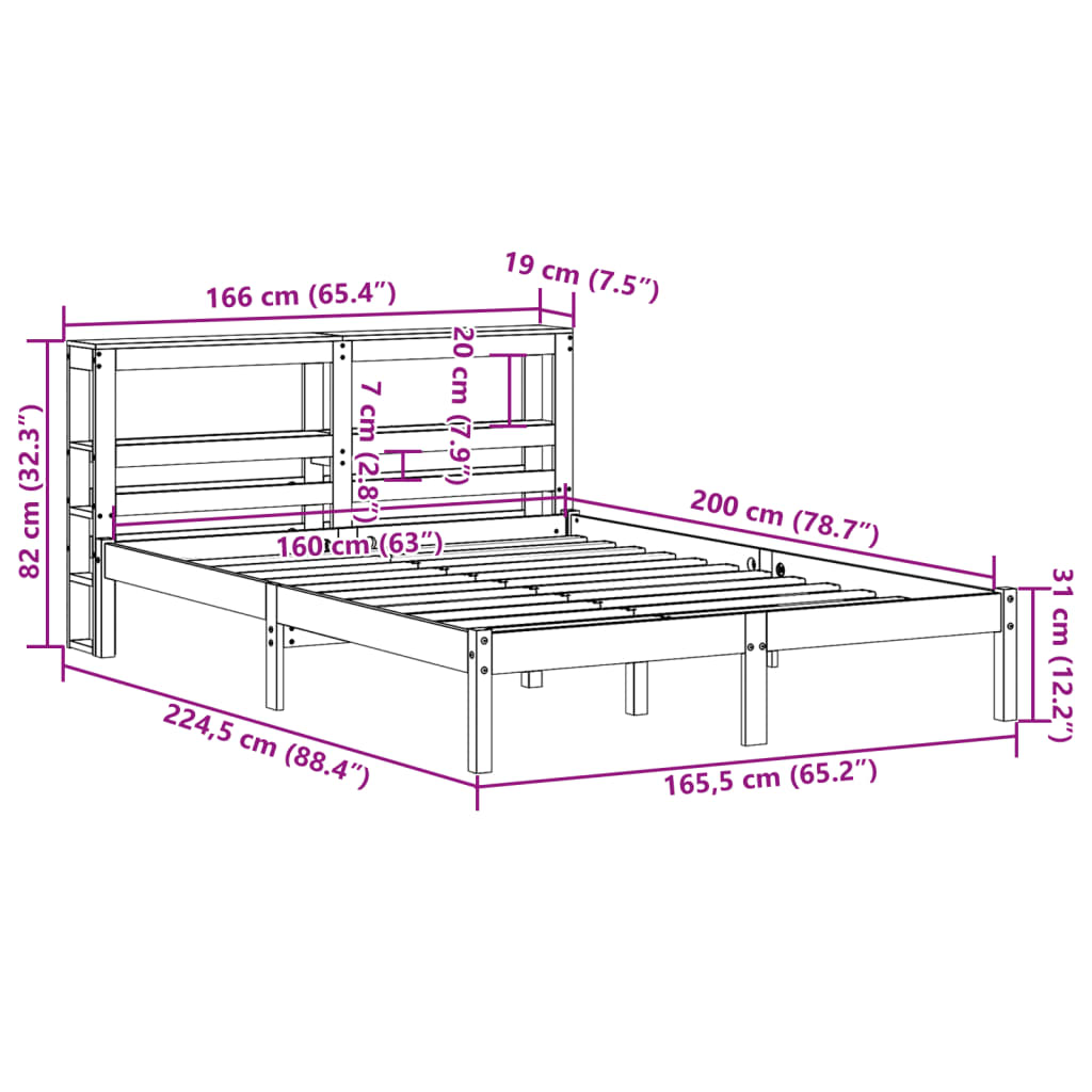 Okvir kreveta bez madraca 160 x 200 cm od masivne borovine