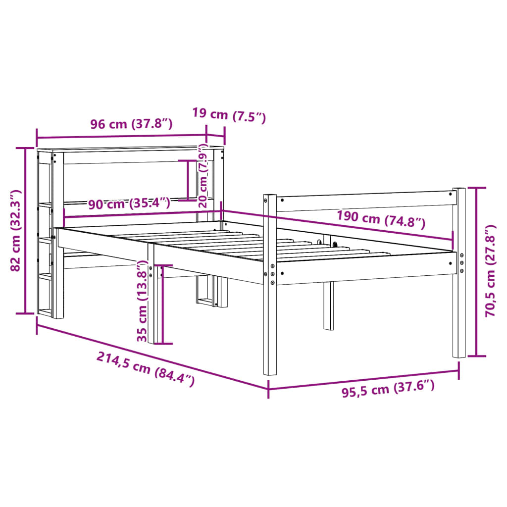 Krevet za starije s uzglavljem 90x190 cm od borovine