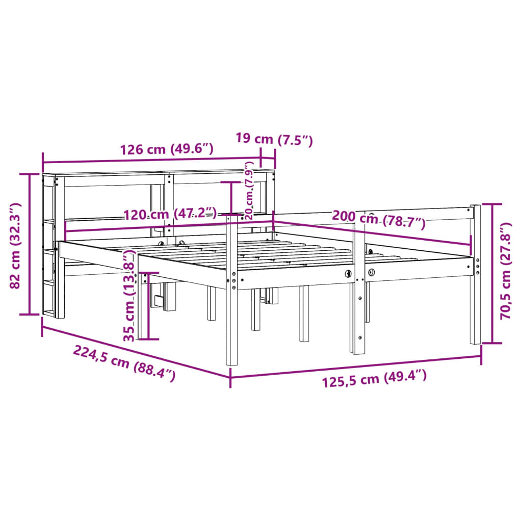Krevet za starije s uzglavljem bijeli 120x200 cm borovina