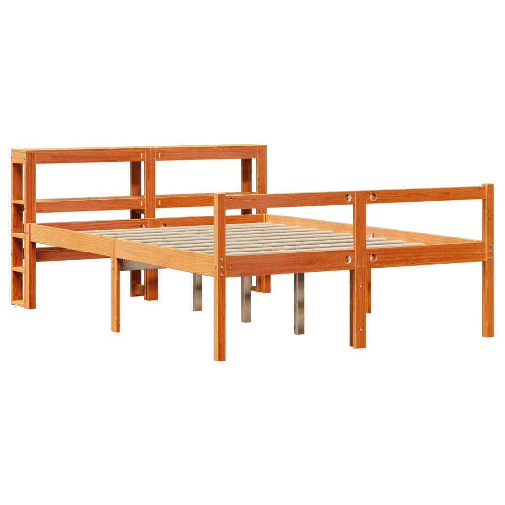 Okvir kreveta s uzglavljem voštano smeđi 135x190 cm od borovine
