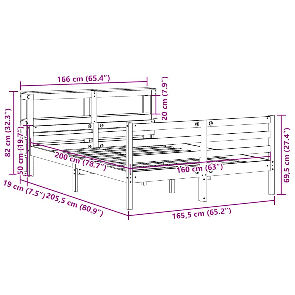 Okvir za krevet s uzglavljem 160 x 200 cm od masivne borovine