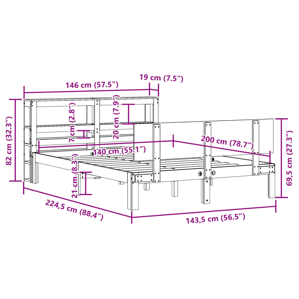 Okvir za krevet s uzglavljem 140x200 cm od masivne borovine