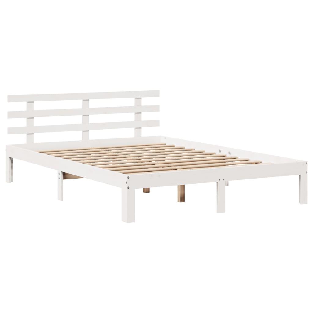 Okvir za krevet s uzglavljem bijeli 135 x 190 cm od borovine
