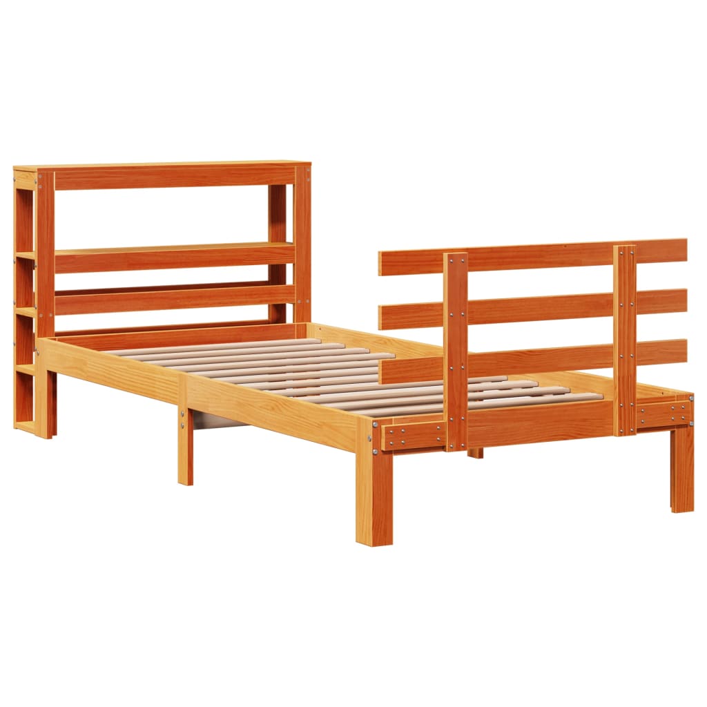Okvir kreveta s uzglavljem voštano smeđi 75x190 cm od borovine