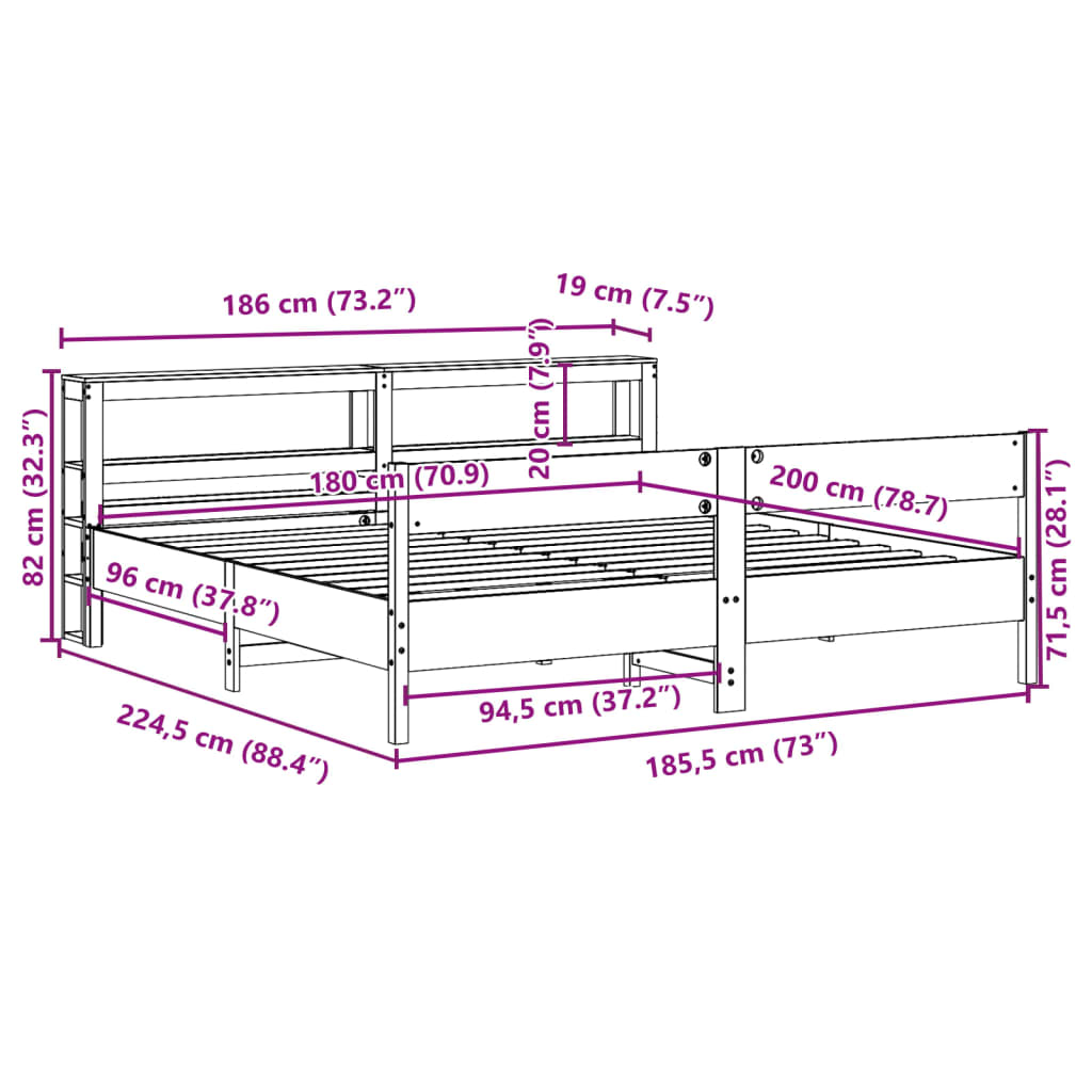 Okvir kreveta bez madraca 180 x 200 cm od masivne borovine