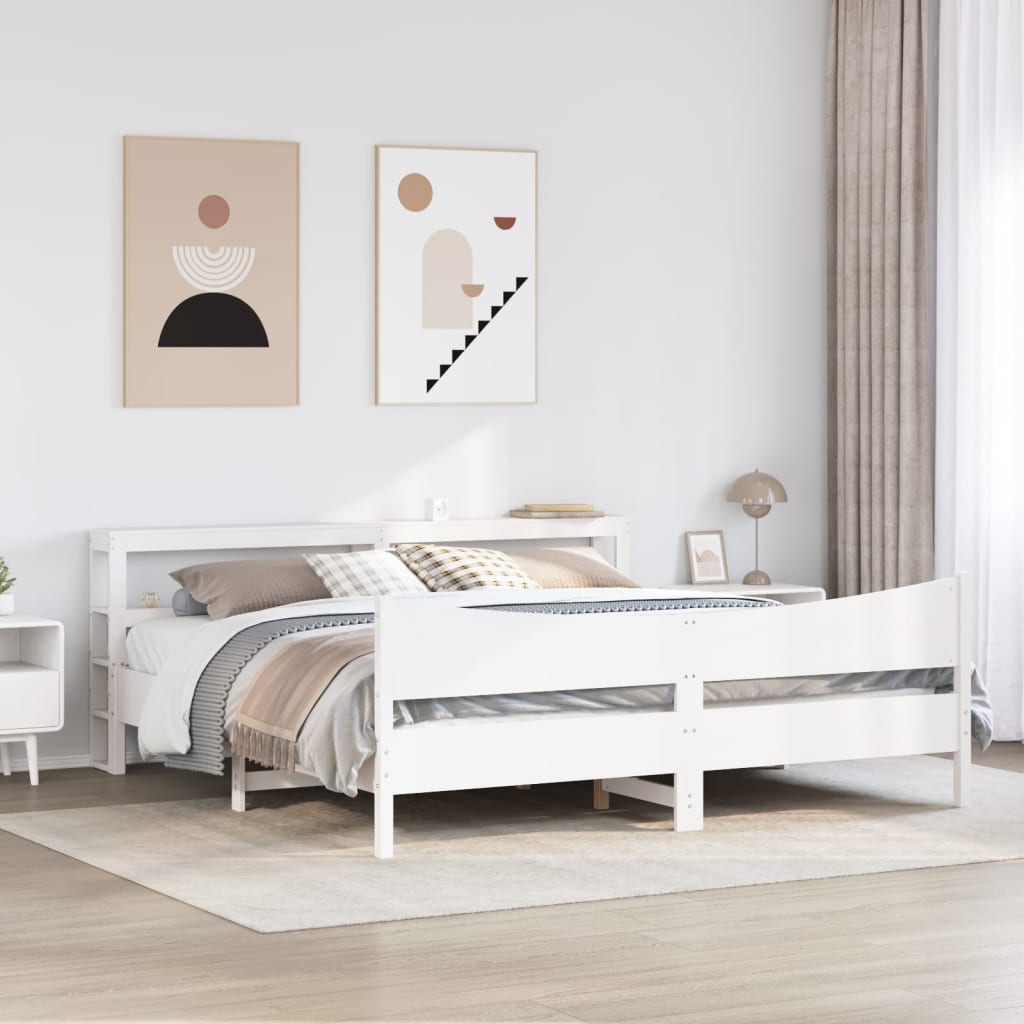 Okvir za krevet s uzglavljem bijeli 200x200 cm masivna borovina