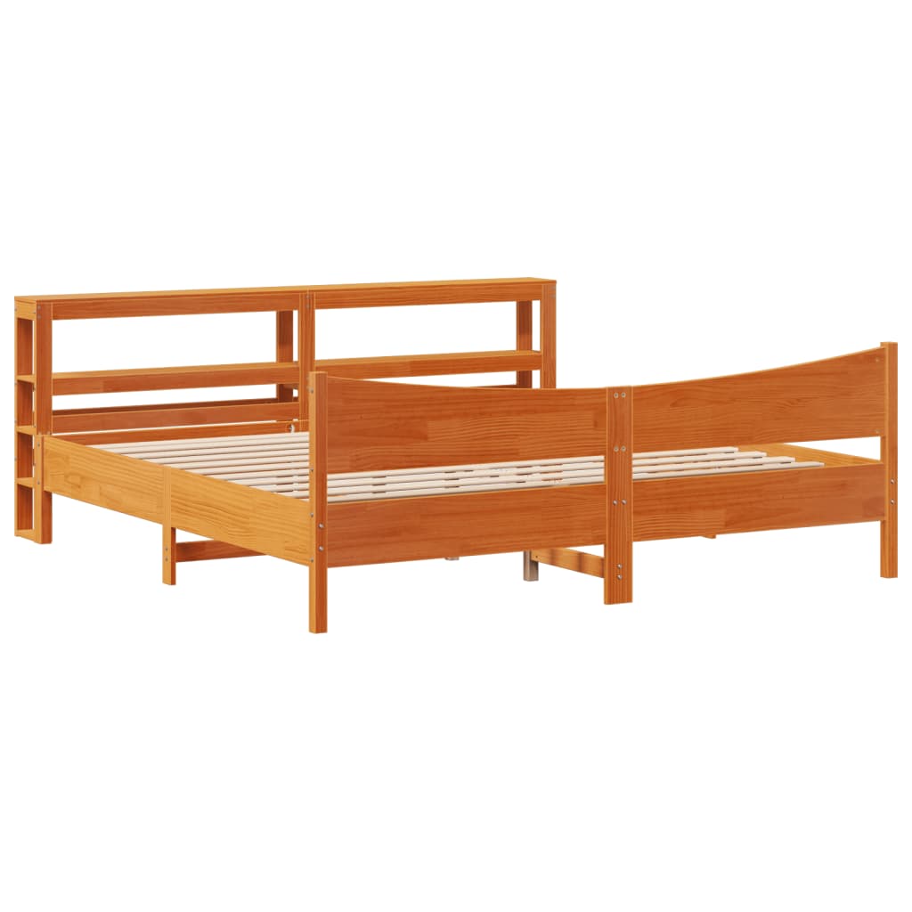Okvir kreveta s uzglavljem voštano smeđi 200x200 cm od borovine