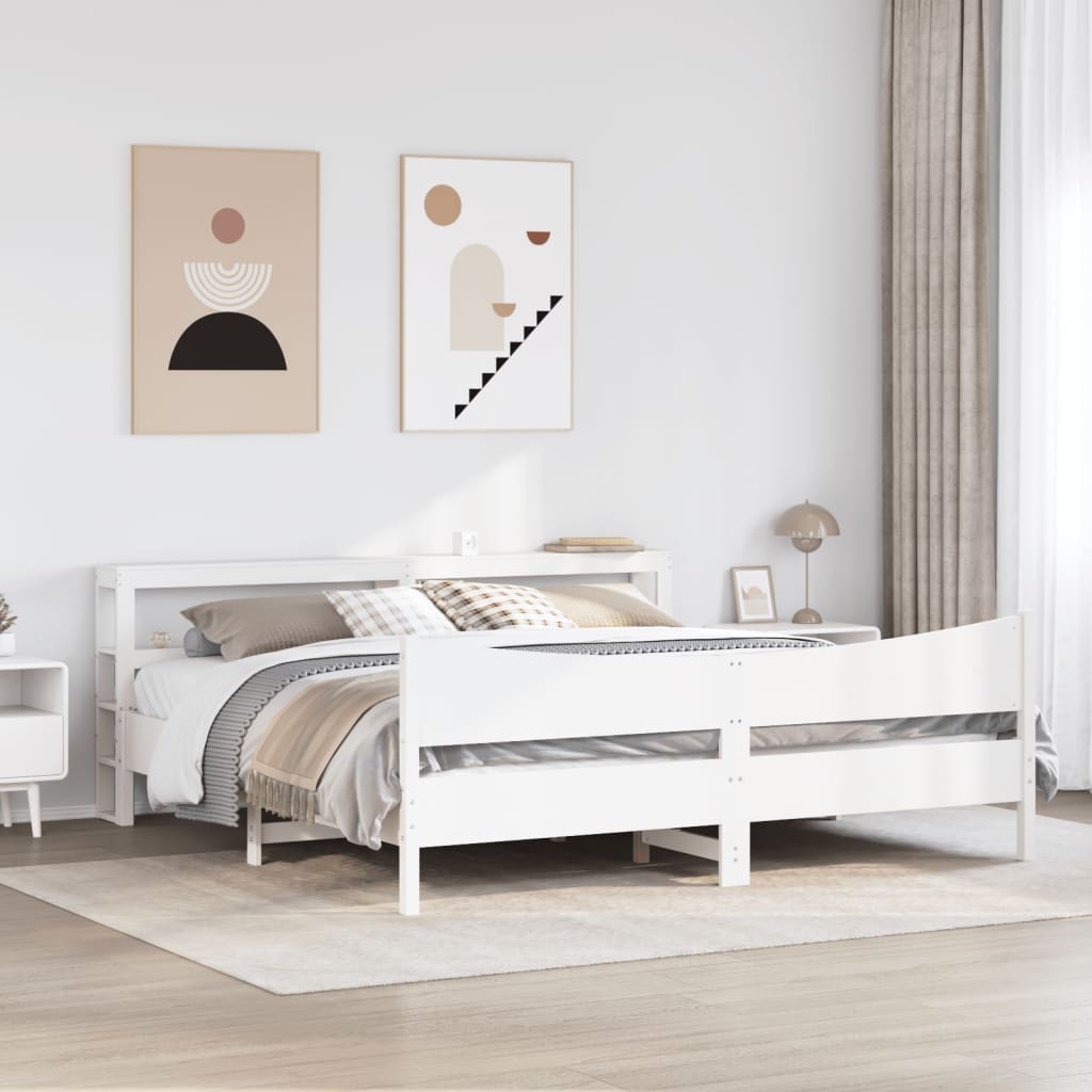 Okvir kreveta s uzglavljem bijeli 180 x 200 cm masivna borovina