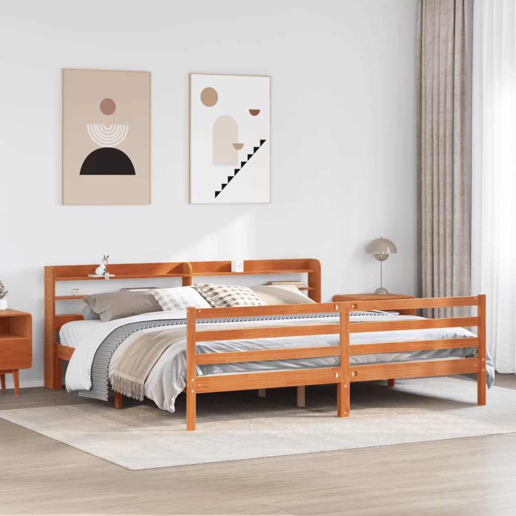 Okvir kreveta bez madraca voštano smeđi 200x200 cm od borovine
