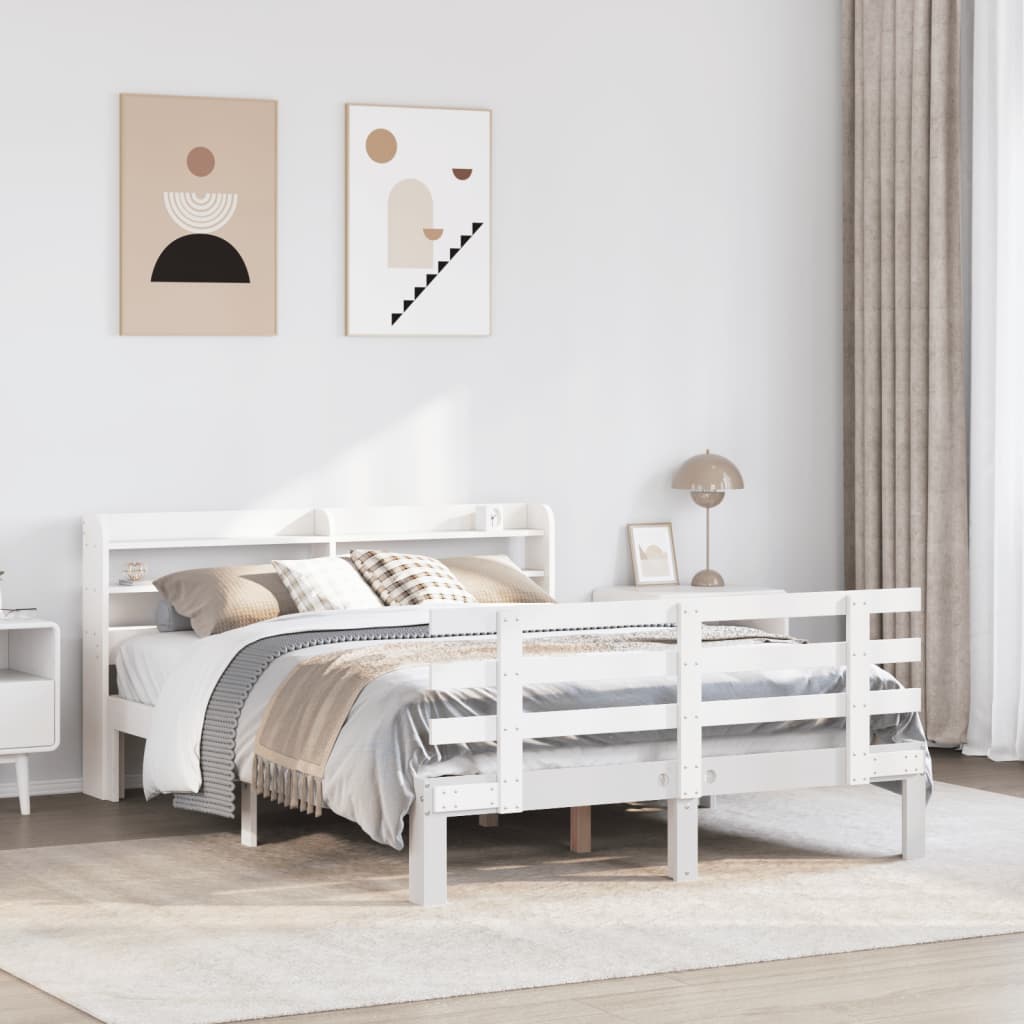 Okvir za krevet s uzglavljem bijeli 150 x 200 cm borovina