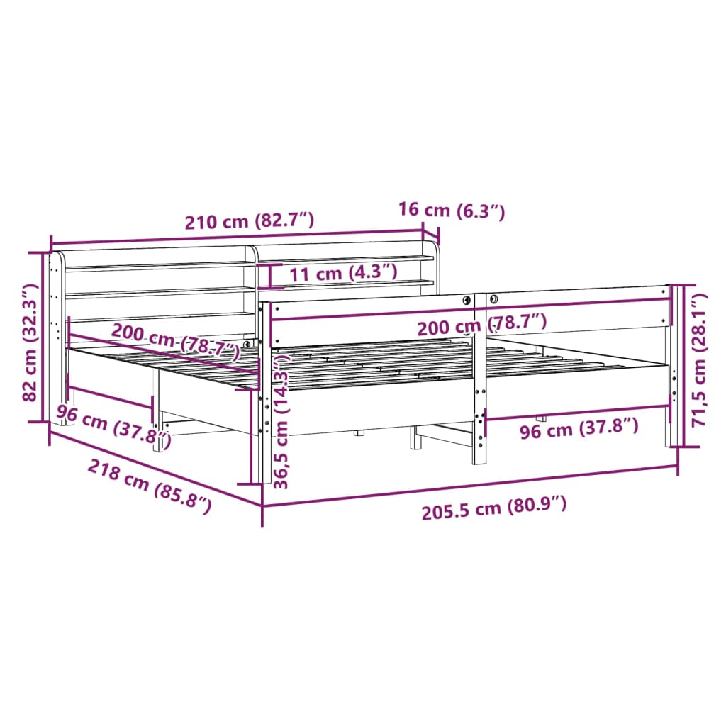 Okvir kreveta bez madraca 200 x 200 cm od masivne borovine