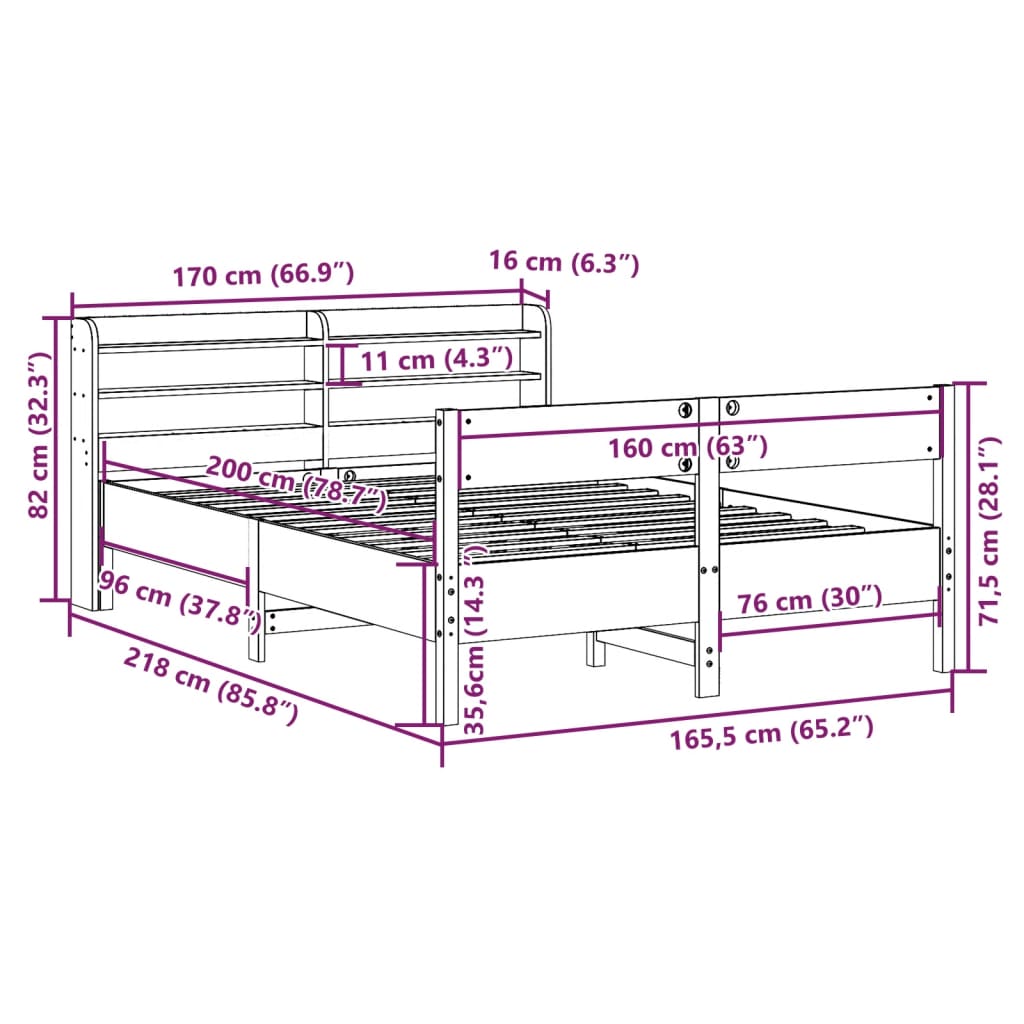 Okvir kreveta bez madraca voštano smeđi 160x200 cm od borovine