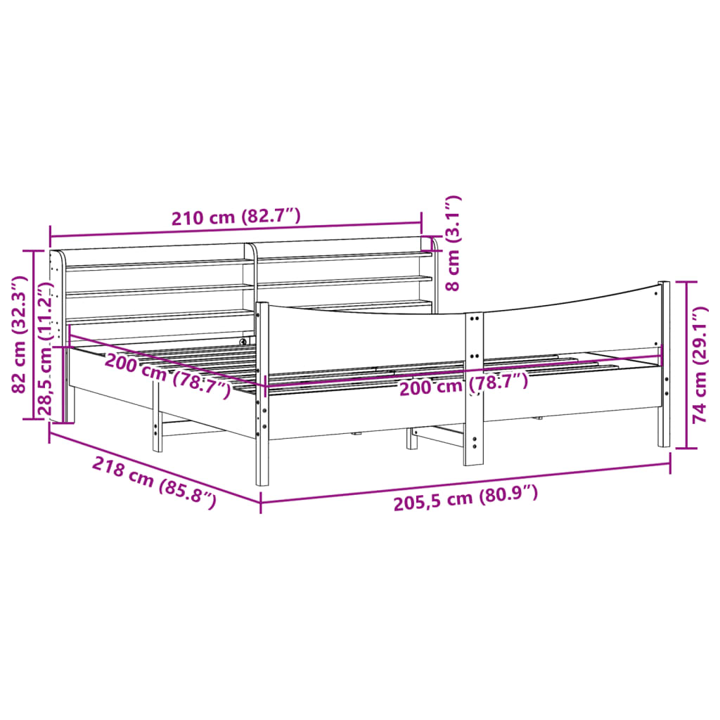 Okvir kreveta s uzglavljem 200 x 200 cm od masivne borovine