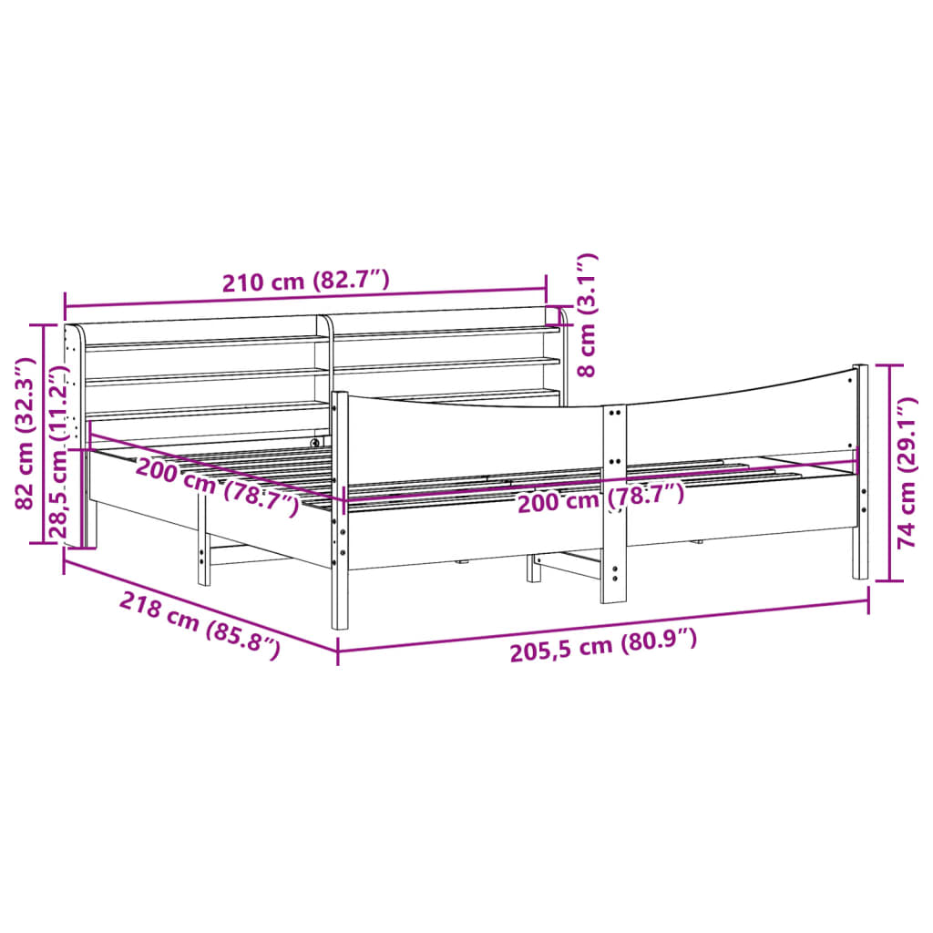 Okvir kreveta s uzglavljem voštano smeđi 200x200 cm od borovine