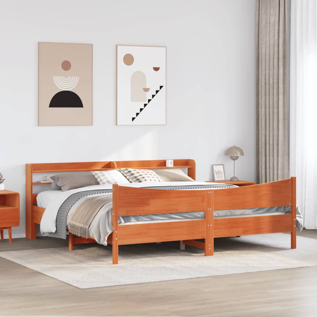 Okvir kreveta s uzglavljem voštano smeđi 180x200 cm od borovine