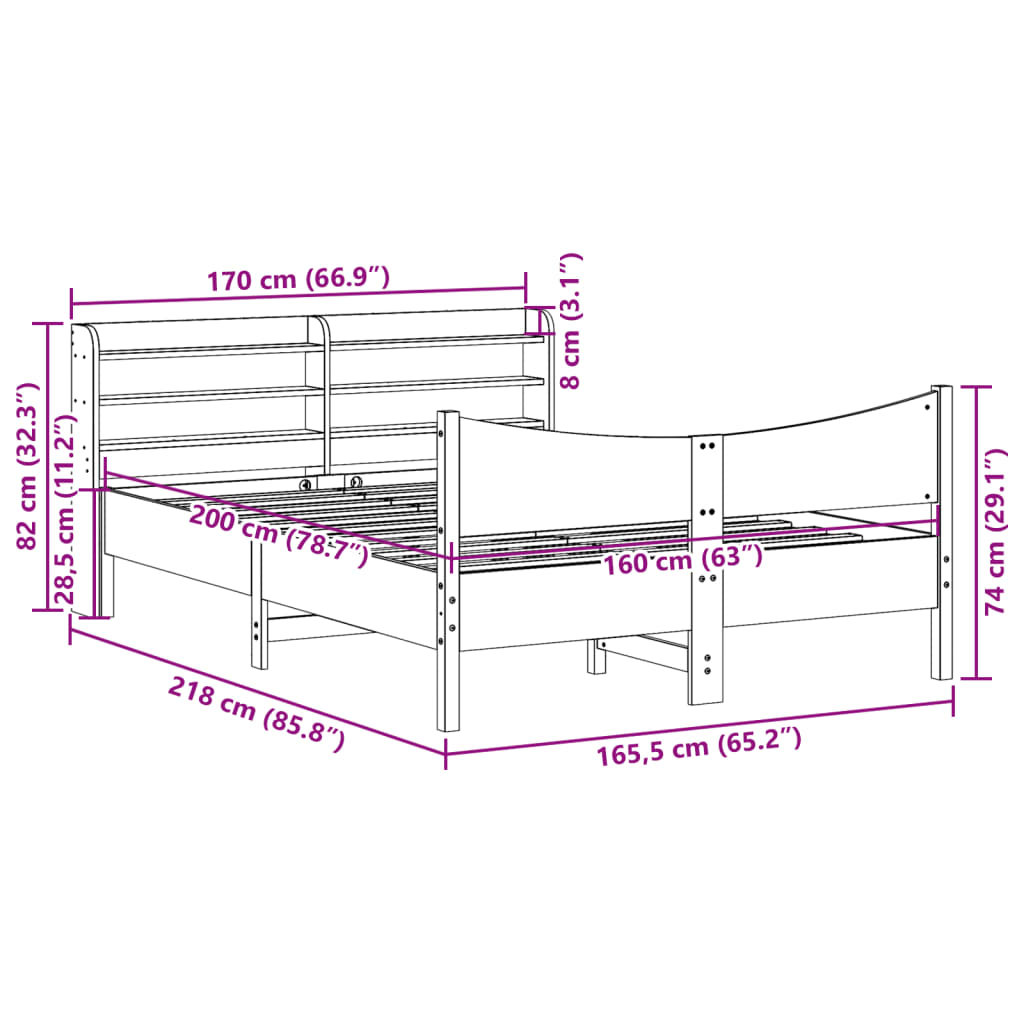 Okvir za krevet s uzglavljem 160 x 200 cm od masivne borovine