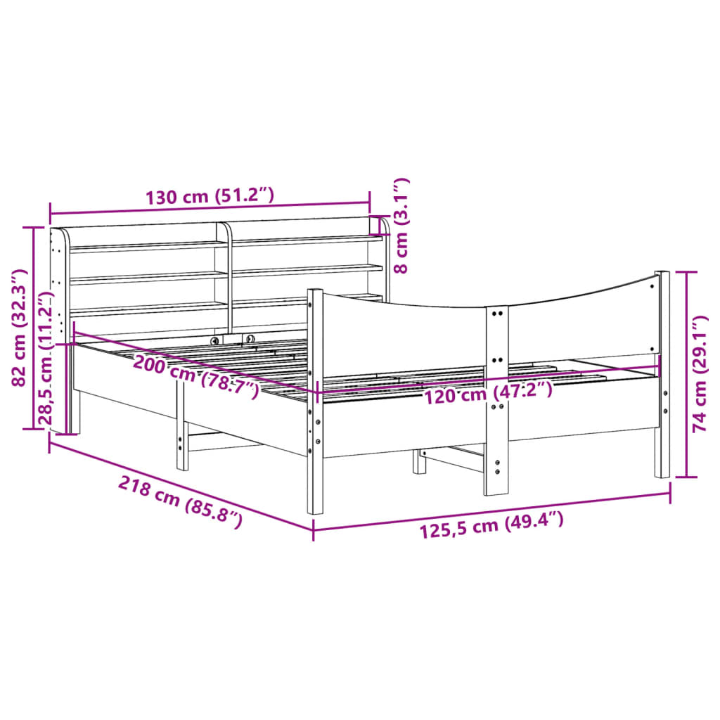 Okvir za krevet s uzglavljem 120 x 200 cm od masivne borovine