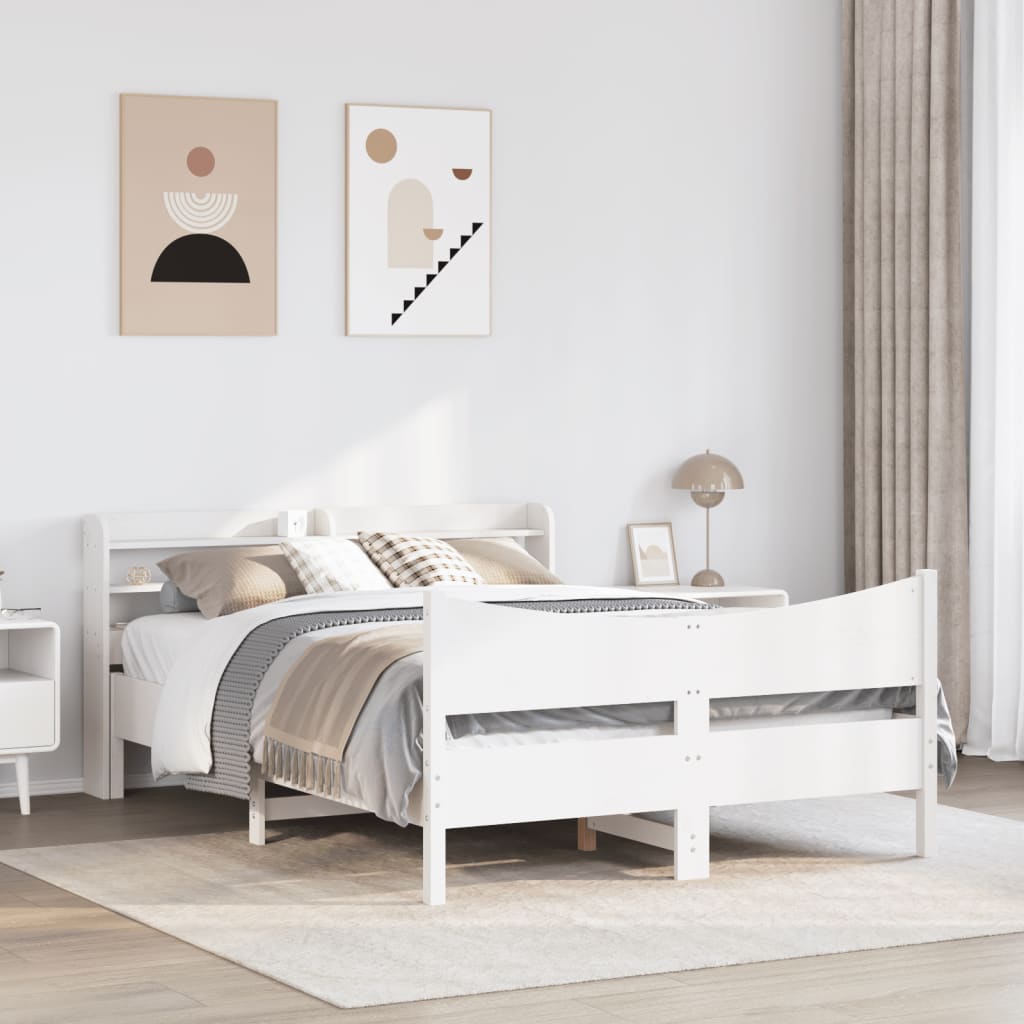 Okvir kreveta s uzglavljem bijeli 120 x 200 cm masivna borovina
