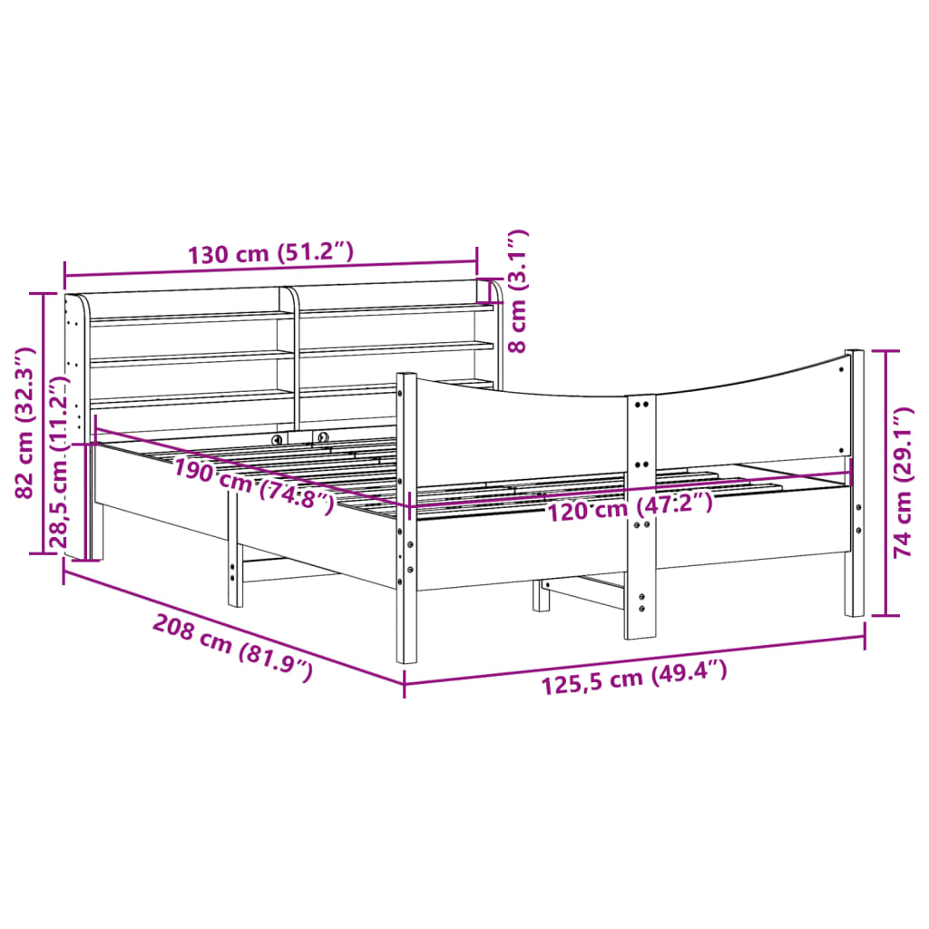 Okvir kreveta s uzglavljem 120x190 cm od borovine