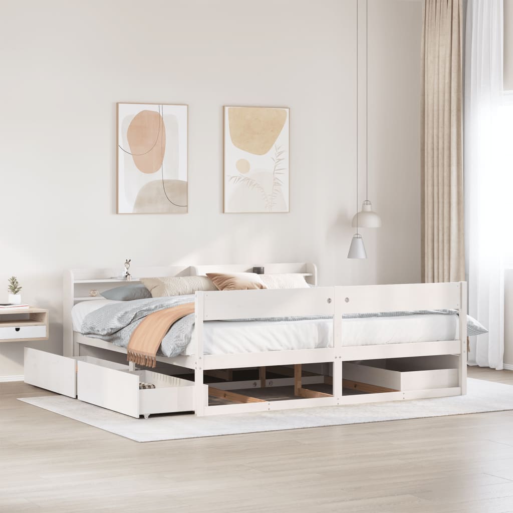 Okvir kreveta bez madraca bijeli 200x200 cm od masivne borovine
