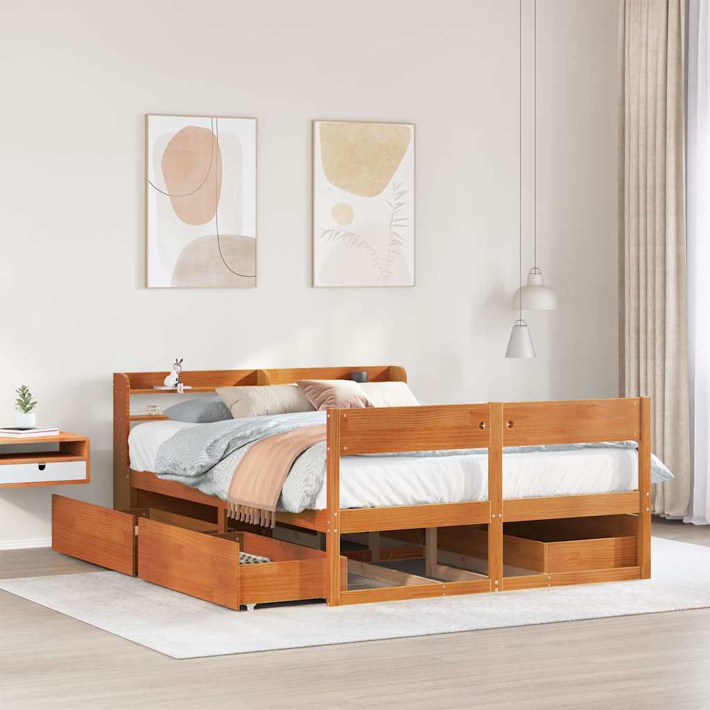 Okvir kreveta bez madraca voštano smeđi 140x190 cm od borovine