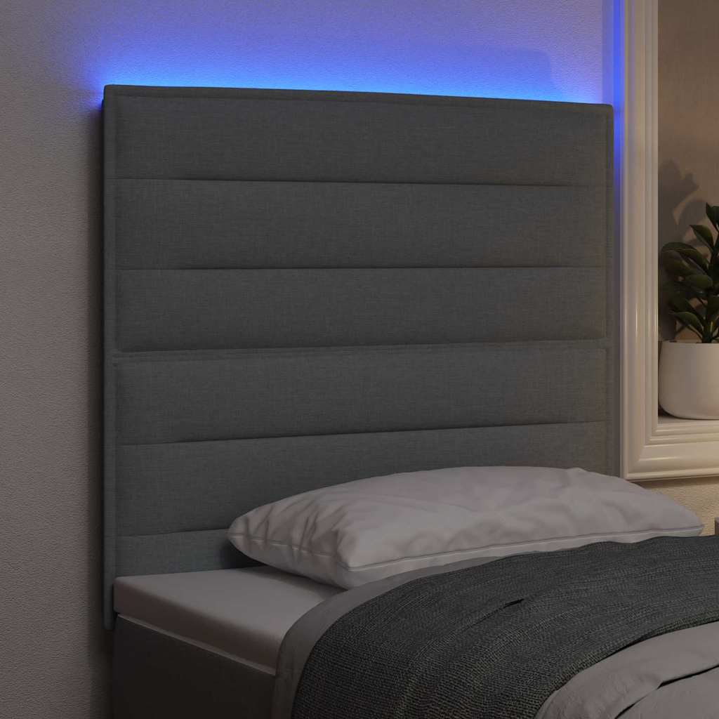 LED glava kreveta s LED trakama Svijetlo siva 90 cm tkanina