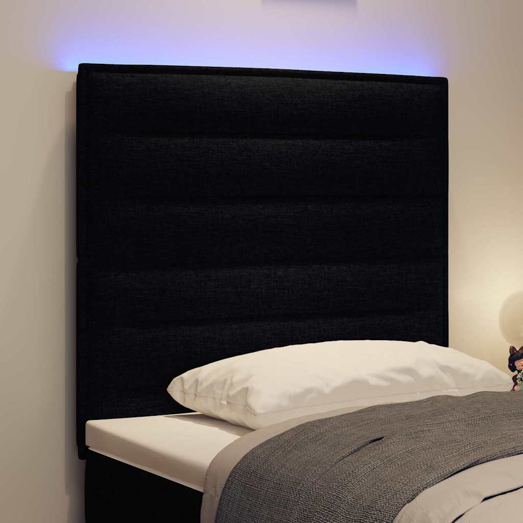 LED glava kreveta s LED trakama s uzglavljem Crna 90 cm tkanina